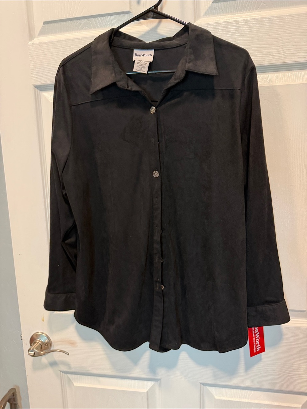 BonWorth Black Button-Down Women's Shirt Faux Suede